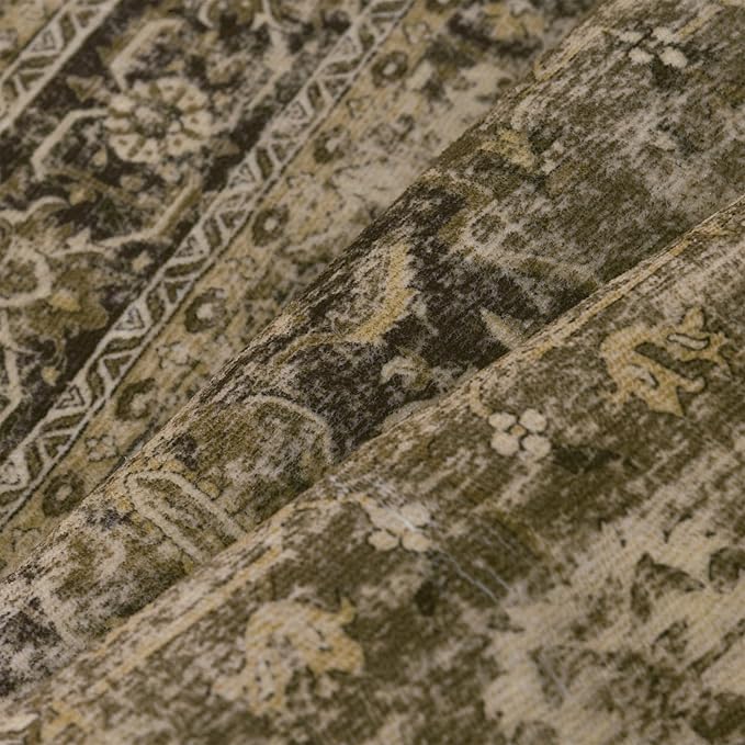 4x6 Washable Area Rug Brown Vintage Distressed Rug for Office Oriental Soft Thin Indoor Retro Carpet Non Slip Low Pile Floor Cover for Living Ding Room Bedroom Laundry