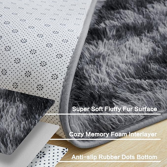 Andency 8x10 Area Rugs for Living Room, Upgrade Non-Slip Fluffy Soft Large Shag Bedroom Carpet, Tie-Dyed Dark Grey Big Indoor Thick Nursery Rug for Kids Dorm Home Decor Aesthetic