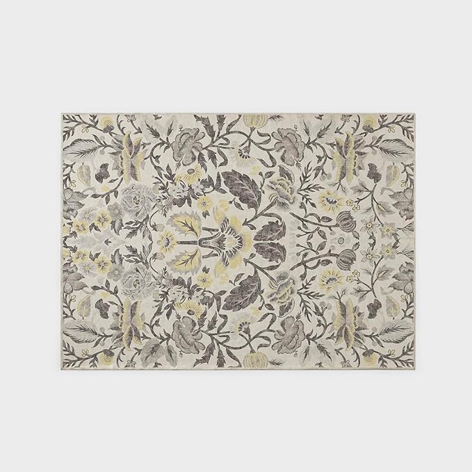 EVERGRACE Area Rugs for Living Room 5x7, Boho Floral Faux Wool Indoor Outdoor Rugs, Washable Rugs for Bedroom Dining Room Entryway Kitchen, Low Pile Floor Mat Carpet for Home Decor, Gray