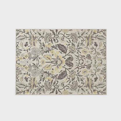 EVERGRACE Area Rugs for Living Room 5x7, Boho Floral Faux Wool Indoor Outdoor Rugs, Washable Rugs for Bedroom Dining Room Entryway Kitchen, Low Pile Floor Mat Carpet for Home Decor, Gray
