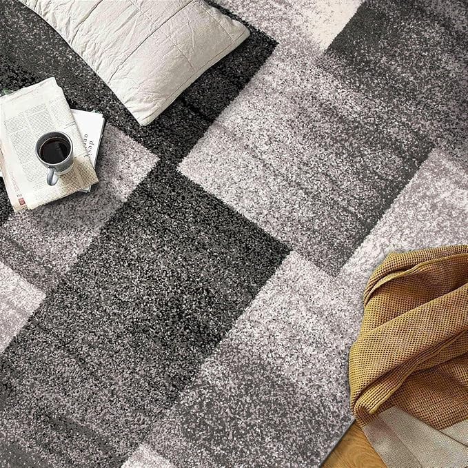 Rugshop Gray Contemporary Distressed Boxes Area Rug, Soft & Non-Shedding Accent for Small Living Room, Bedroom and Home Office, 3' x 5'
