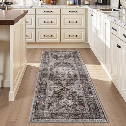 AMOAMI-2X6 Runner Rug-Washable Runners for Hallways-Soft Non Slip Bedside Rugs for Bedroom-Vintage Long Rug for Hallways Entryway Laundry Room Stair Kitchen Bathroom Brick/Brown