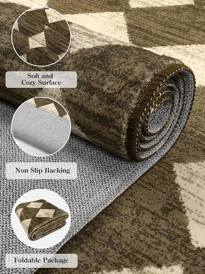 Lahome Washable Kitchen Runner Rug, Rug Runners for Hallways 6 Feet Non Slip Long Bathroom Rugs Runner, Moroccan Trellis Non Skid Low Pile Laundry Room Carpet Runners for Bedroom Entryway, 2x6 Brown