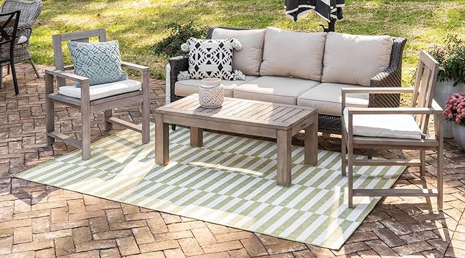 Unique Loom Outdoor Striped Collection Area Rug - Striped (6' 1" x 9' Rectangle, Green/Ivory)