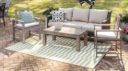 Unique Loom Outdoor Striped Collection Area Rug - Striped (9' x 12' Rectangle, Green/Ivory)