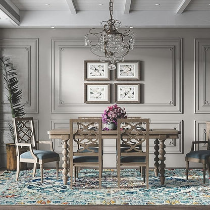 Easy-Going Area Rug 6x9 Washable Boho Rugs for Living Room Non-Slip Bedroom Rug Low Pile Lightweight Medallion Distressed Throw Rug for Dining Room Kitchen Home Office Carpet, Vintage Multi