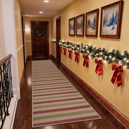 Lahome Christmas Runner Rug, 2x8 Christmas Porch Kitchen Decor for Entryway Front Door, Striped Plaid Decor Non Slip Non Shedding Xmas Decoration for Front Porch Hallway