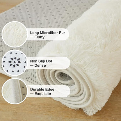 Andency Cream Soft Area Rugs for Living Room Bedroom, 3x5 Non-Slip Fluffy Shag Carpet, Indoor Floor Fuzzy Shaggy Living Room Plush Rug for Kids Dorm Nursery Home Decor Aesthetic