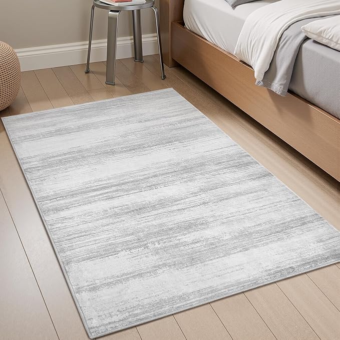PADOOR Modern Abstract Area Rug - 3x5 Washable Rugs Non-Slip Small Carpet, Ultra Soft Low Pile Floor Rugs for Entrance Front Door Bedroom Bedside Laundry Room Grey