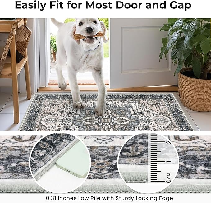 KOZYFLY Long Runners for Hallways 2x10 Ft Washable Kitchen Runner Rug Boho Style Entryway Rug Indoor Printed Faux Wool Stair Runner Carpet for Stairs Bedroom Kitchen Hall, Black/Taupe/Beige
