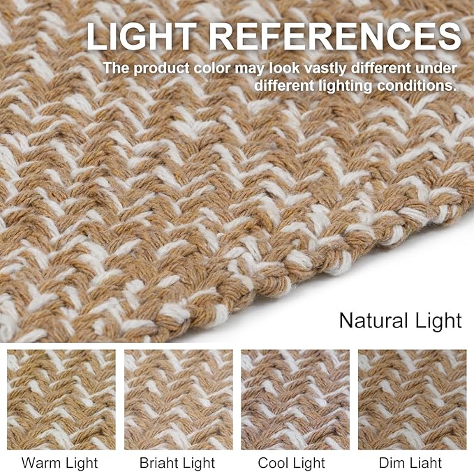 Collive Boho Runners for Hallways 2x7 ft, Washable Kitchen Runner Rug Low-Profile Neutral Indoor Entryway Rug, Tan/Cream Braided Cotton Floor Carpet for Laundry Room Bedroom Doorway