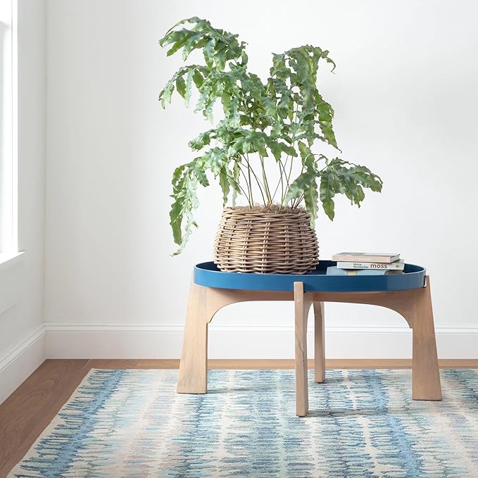 Dash and Albert Paint Chip Wool Area Rug - 2.5' x 8' Runner Blue Graphic Hand Micro Hooked Accent Rug - Durable, High Traffic Areas Hallway, Living Room, Stairs