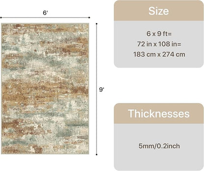 GENIMO Abstract Area Rug 6x9, Washable Large Modern Rug Non Slip, Low Pile Lightweight Soft Carpet for Living Room, Bedroom, Dining Room, Orange Green