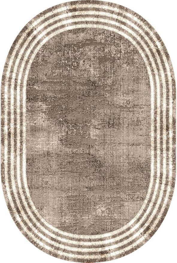 Country Earth Tone Brown Minimalist Distressed Home Office Rugs 10x14 for Living Room Bedroom Diningrooom Machine Washable Soft Thick Area Rug Nursery Dorm Kitchen Oval Geometric Bordered Large Carpet