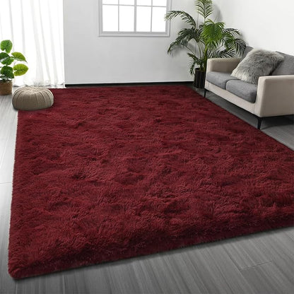 Large Shag Area Rugs 9 x 12, Plush Fuzzy Rugs for Living Room, Ultra Soft Fluffy Furry Rug for Bedroom, Indoor Carpet Nursery Rugs for Kids Room Home Decor, Burgundy