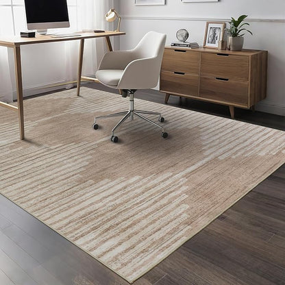 HelloTree Area Rug for Living Room 6x9 Washable Geometric Moroccan Rug Stripe Farmhouse Bohemian Minimalistic Non Slip Non Shedding Ultra Thin Soft Rug for Bedroom Office DiningRoom Nursery-Khaki
