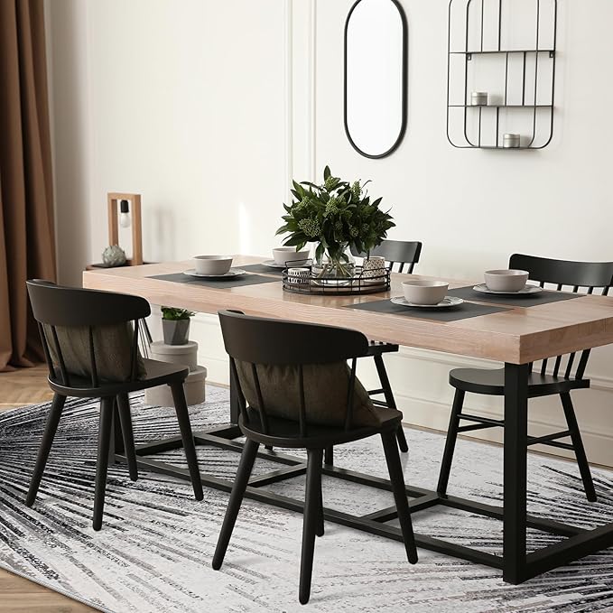 Lahome Modern Black Large Rugs for Living Room - Machine Washable 6x9 Area Rugs Non-Slip Throw Stain Resistant Rugs for Dining Room, Abstract Print Soft Low-Profile Indoor Rug for Bedroom Office