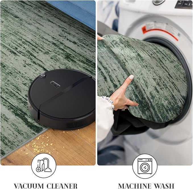Modern Abstract Runner Rug 2x6, Forest Green Washable Kitchen Runner Non-Slip Soft Hallway Rug Runner Thin Print Faux Wool Carpet for Entryway Bedroom Laundry Room Indoor Home Decor