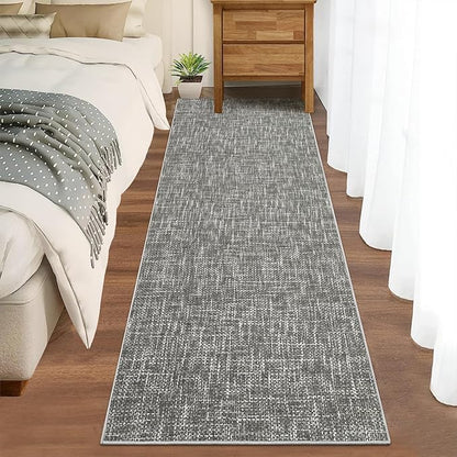 RUGSREAL 2x6 Runner Rug Washable Kitchen Runner Rug Modern Abstract Runner Mat for Hallway Contemporary Solid Rug Non-Slip Foldable Aesthetic Accent Floor Carpet for Living Room Bedroom, Grey