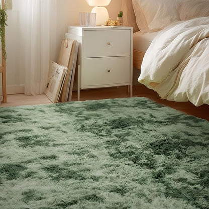 Andency Soft Area Rugs for Living Room Bedroom, 5x8 Fluffy Shaggy Bedside Rug, Non-Slip Large Shag Fuzzy Plush Carpets for Bedroom Kids Dorm Nursery Home Decor Aesthetic, Tie-Dyed Army Green