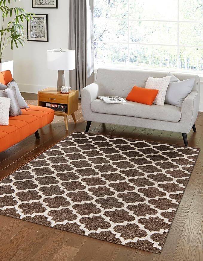 Rugs.com Lattice Collection Rug – 8x11 Brown Medium-Pile Rug Perfect for Living Rooms, Large Dining Rooms, Open Floorplans