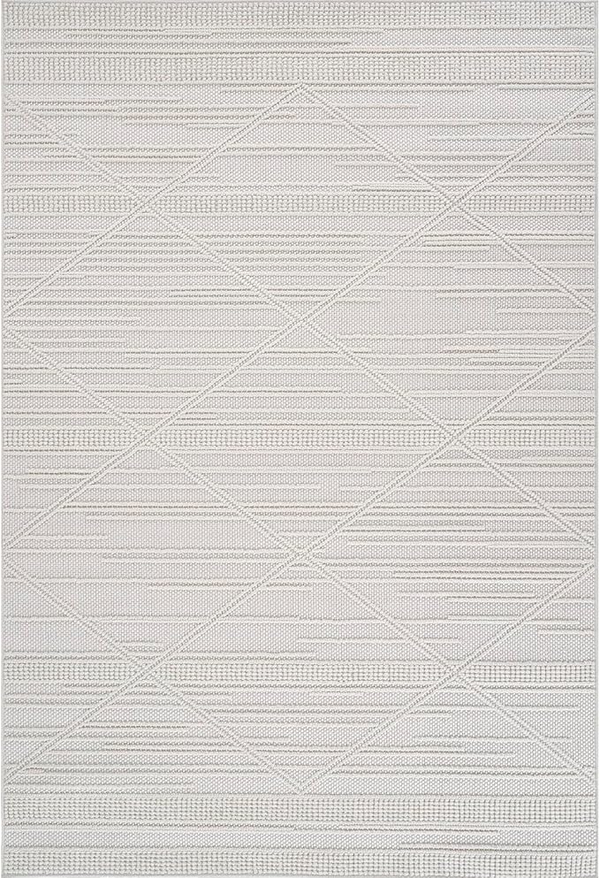 CAMILSON Micro Loop Rug 6x9 Modern Luxury Geometric Pattern Area Rugs Soft High and Low Pile Stain Resistant Easy-Cleaning Non-Shedding for Living Room Office Indoor Carpet (6 x 9 / White)