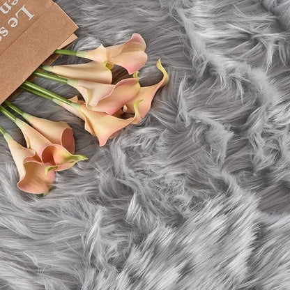 Latepis Round Area Rugs 8 Feet Grey Fuzzy Rug Fluffy Shag Throw Rugs Washable Faux Sheepskin Fur Plush Rug for Living Room Bedroom Floor Home Decor
