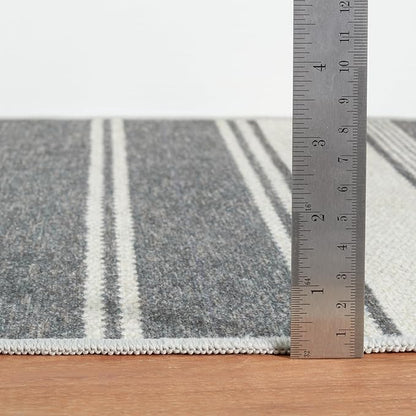 Dash & Albert Bowman Stripe Grey Machine Washable Rug, 7.5 X 9.5 Feet, Grey Stripe Pattern - Premium Luxury Hotel Quality Soft Breathable Hypoallergenic Machine Washable Easy Care All Season