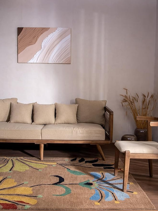 Rugsotic Carpets Hand Tufted Wool ECO-Friendly Area Rugs - 8'x11', Rectangle Shape, Camel, Floral Modern Design, High Pile Thick Handmade Anti Skid Area Rugs for Living Room, Bed Room (K00219)