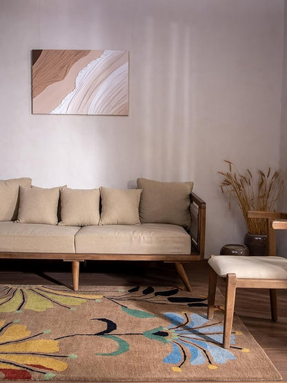 Rugsotic Carpets Hand Tufted Wool ECO-Friendly Area Rugs - 8'x10', Rectangle Shape, Camel, Floral Modern Design, High Pile Thick Handmade Anti Skid Area Rugs for Living Room, Bed Room (K00219)