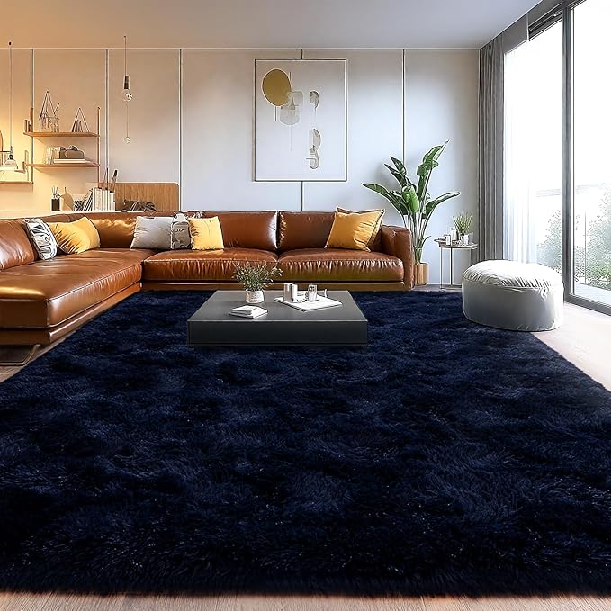 Area Rugs for Living Room, Soft Shaggy Carpets for Living Room, Fuzzy Rugs for Kids' Room, Perfect Decor for Modern Home Navy Blue 8x10 Feet