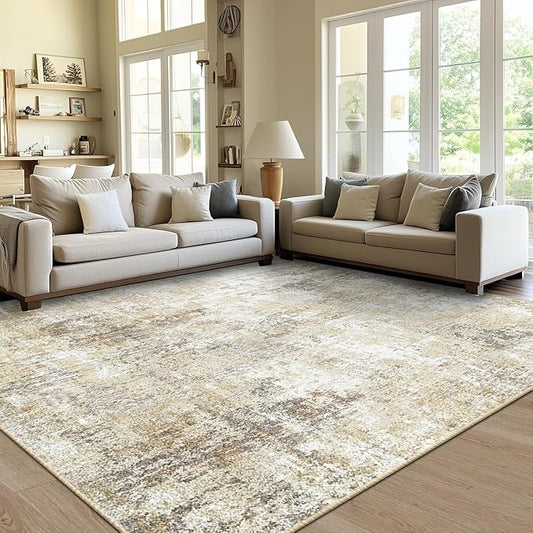 Washable Area Rugs 5'x8' Non-Slip Modern Abstract Soft for Living Room Entryway Bedroom Nursery, Print Pattern, Neutral Brown Gray