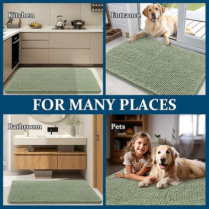 OLANLY Dog Door Mat for Muddy Paws 40x24, Absorbs Moisture and Dirt, Absorbent Non-Slip Washable Doormat, Quick Dry Chenille Mud Mat for Dogs, Entry Indoor Entryway Carpet for Inside Floor, Sage Green