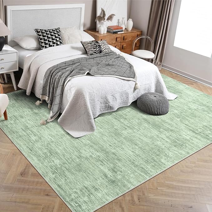 RUGSREAL Bedroom Rug 3x5 Washable Rug for Living Room Small Entryway Carpet with Rubber Backing Stain Resistant Dining Room Throw Mat Modern Solid Color Area Rug for Bedside Kitchen, Green