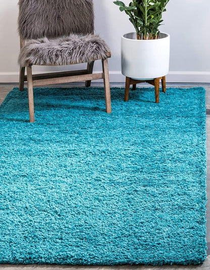 Unique Loom Solid Shag Collection Area Rug (10' x 13' 1" Rectangle, Deep Aqua Blue)