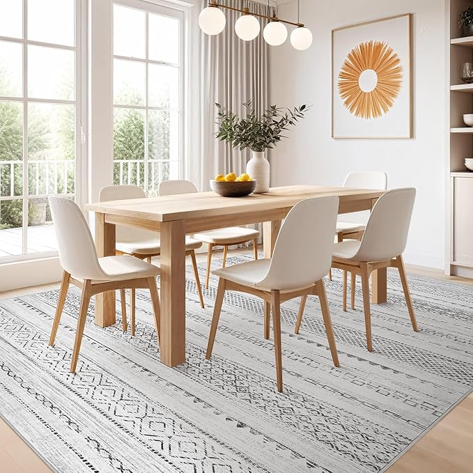 Nakagishi 5x8 Area Rugs Living Room: Washable Boho Large Neutral Soft Farmhouse Rug Stain Resistant Modern Indoor Floor Non-Slip Carpet for Bedroom Nursery Kids Playroom Office Dining Room Dorm- Grey