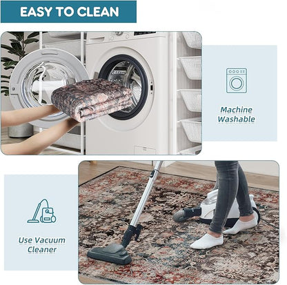 Dripex Washable Area Rug 6x9 Living Room Rug Stain & Water Resistant Foldable Thin Vintage Rugs Bedroom Rug Floor Carpet for Dining Room Kitchen Bathroom Farmhouse Office