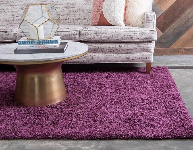Unique Loom Solid Shag Collection Area Rug (8' x 10' Rectangle Eggplant Purple)