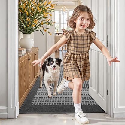LUMI Inside Door Mat for Entry 30''x48'', Absorbent, Dirt Trapper, Low Profile Thin, Non Slip Mats with Rubber Backing, Ideal for Indoor, High Traffic, Garage, Entrance, Checkered Grey