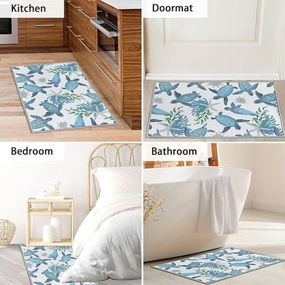 Tritard Coastal Sea Turtles 2x3 Area Rugs - Small Machine Washable Foldable Throw Rugs Non-Slip Beach Themed Entryway Doormat Indoor Entrance Carpet for Kitchen Bathroom Laundry Bedroom Living Room