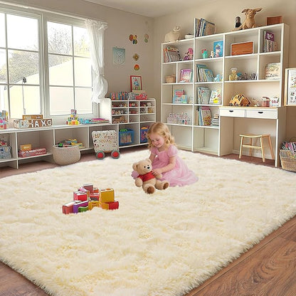 Extra Large Fuzzy Rug Fluffy Rug for Living Room, Big Plush Non-Slip Shag Carpet, Soft Shaggy Rugs for Bedroom Indoor Modern Home Decor Light Champagne 9x12ft