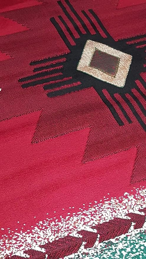 YHSF South West Native American Area Rug C318 - Easy Clean, Thick, Soft, Durable Native Tribal American Indian Inspired Rug for Bedroom/Living Room and More - Red, 5 Feet x 7 Feet