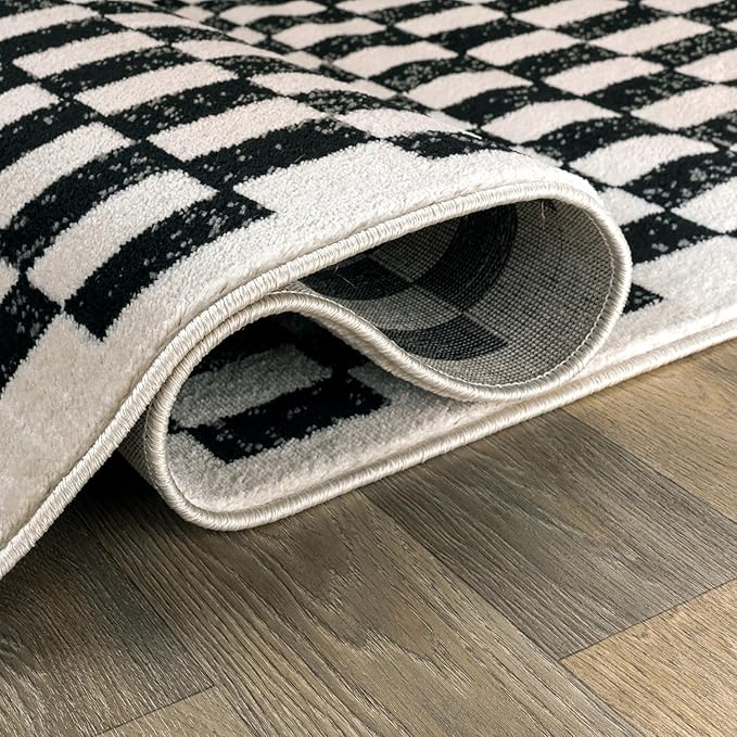 Rugshop Black and White Checkered Area Rug – High-Contrast Grid Pattern Carpet for Living Room, Bedroom, or Dorm – Trendy Contemporary Soft Floor Décor 2' 3" x 8' Runner Black