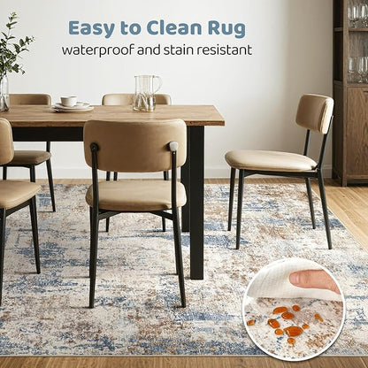 7x10 Area Rug Living Room: Washable Large Abstract Modern Soft Rugs Stain Resistant Indoor Floor Non Slip Accent Carpet for Bedroom Nursery Playroom Office Dining Room Dorm Home House- Tan