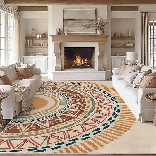 Colorful Geometric Sun Rug, Sun Pattern Rug, Geometric Area Rugs, Colorful Abstract Rugs, Washable Boho Carpet for Living Room, Bedroom, Dining Room, Office (10' x 13'(Rectangular))
