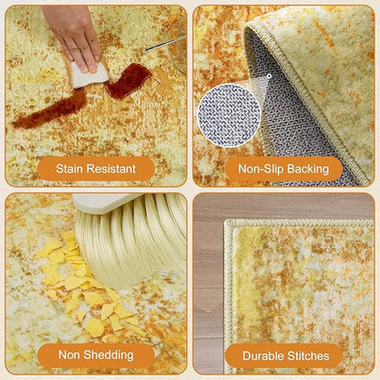 Washable Area Rugs for Living Room 9x12 - Large Neutral Modern Abstract Rug, Soft Low Pile Carpet with Non Slip Backing for Under Dining Room Table, Bedroom, Home, Office, Dorm - Yellow Brick