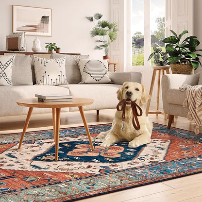 Lahome Oriental Washable Rug 6x9, Non-Slip Ultra-Thin Living Room Area Rug, Stain Resistant Vintage Carpet for Bedroom Dining Room Office