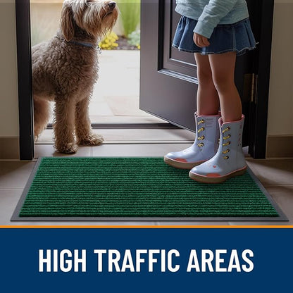 OLANLY Front Door Mat Indoor Outdoor Entrance, Waterproof Heavy Duty Doormat, Fade Resistant, Low Profile, Easy Clean Patio Porch Welcome Floor Mats for Entry, 71x30, Green