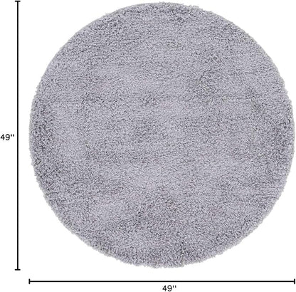 Unique Loom Davos Shag Collection Area Rug - Solid (4' 1" Round, Sterling)