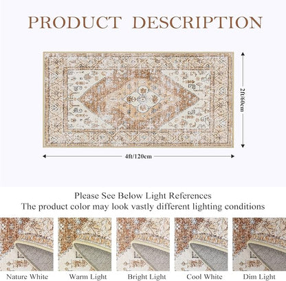 Lahome Boho 2x4 Rug Runner, Non-Slip Low-Pile Washable Kitchen Rugs Small Throw Bath Mat Runner, Oriental Accent Print Runners Area Runners for Hallway Bedroom Entryway Kitchen Living, Taupe